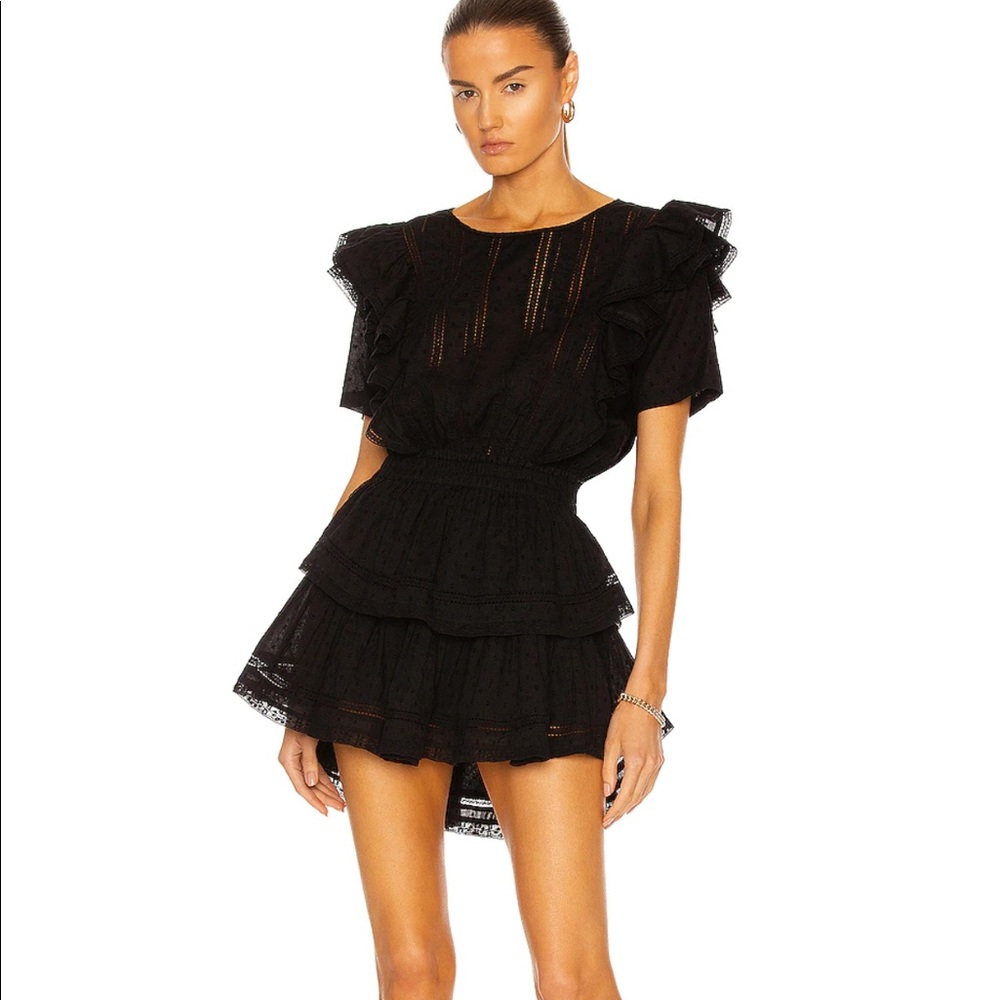 LoveShackFancy  Natasha Short Sleeve Eyelet Black Mini Dress Size Small